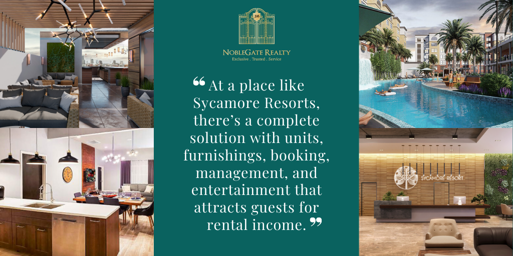 At a place like Sycamore Resorts, there’s a complete solution with units, furnishings, booking, management, and entertainment that attracts guests for rental income.